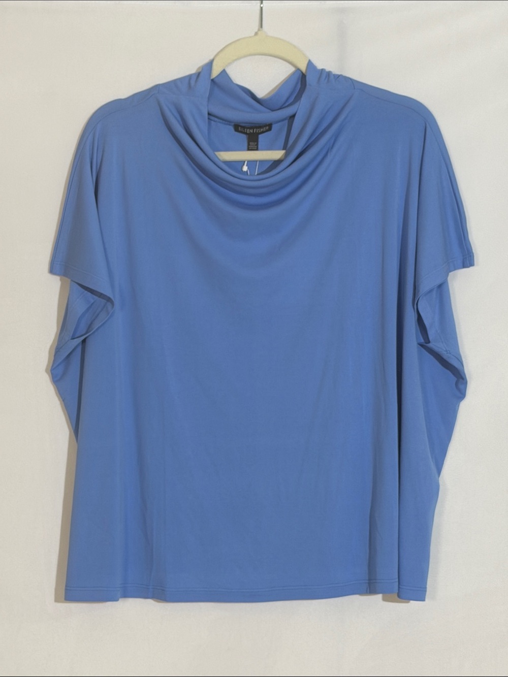NWT Eileen Fisher Funnel Neck Top XL Blue 100% Silk